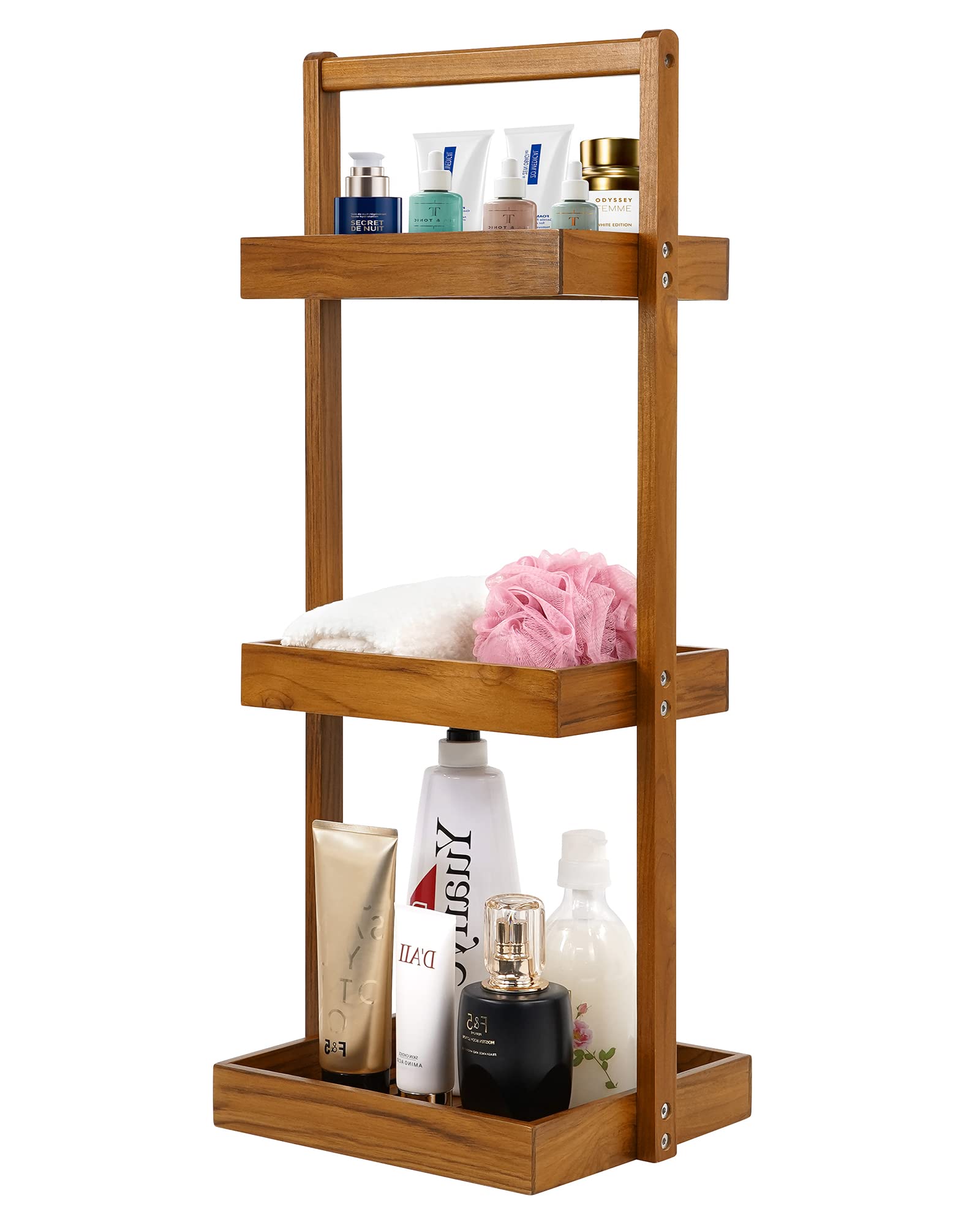 Utoplike Teak Shower Caddy – 3-Tier Standing Wooden Corner Organizer