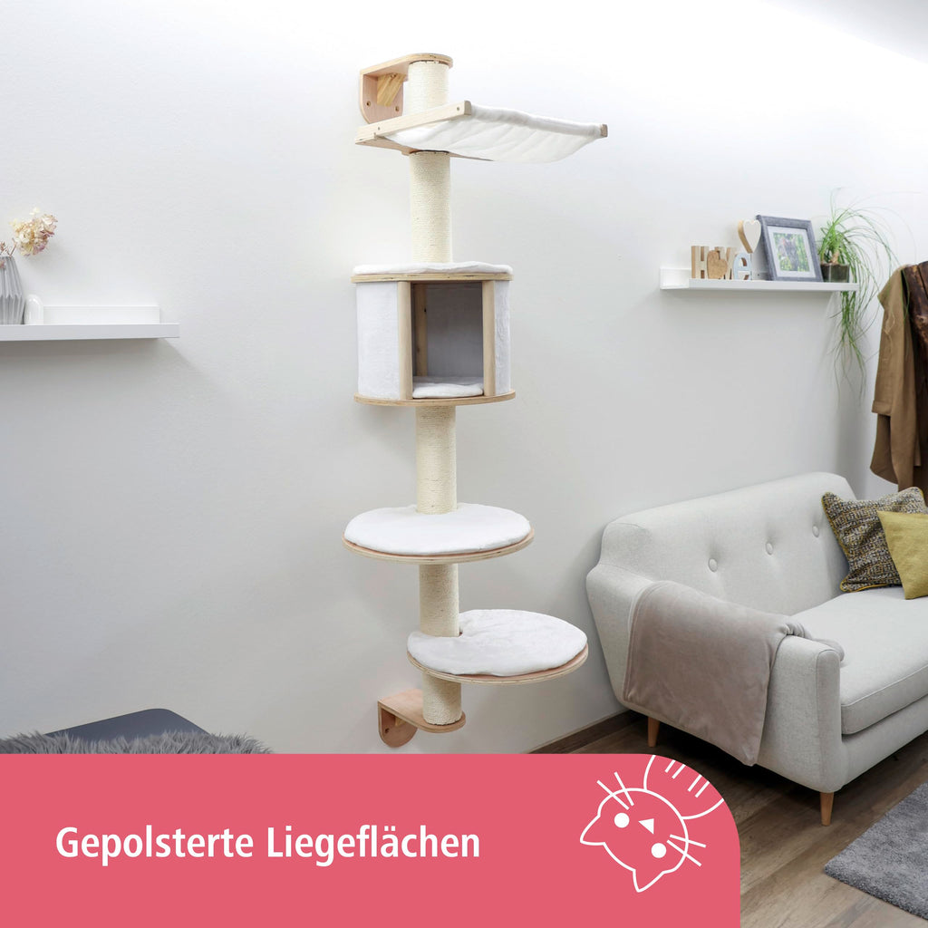 Kerbl Dolomit Wall-Mounted Cat Tree - 168cm Sisal Scratching Post, White