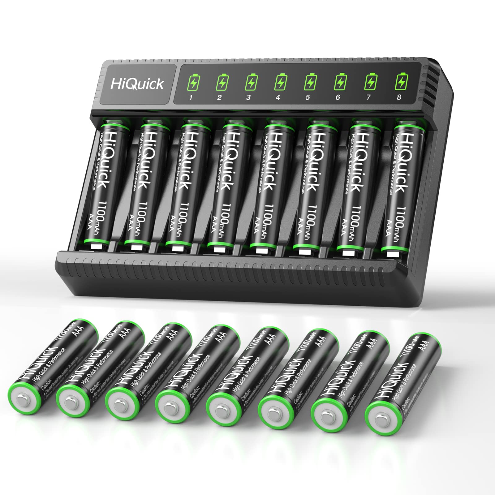 HiQuick 8-Bay AA AAA Battery Charger with 16 AAA 1100mAh Ni-MH Batteries
