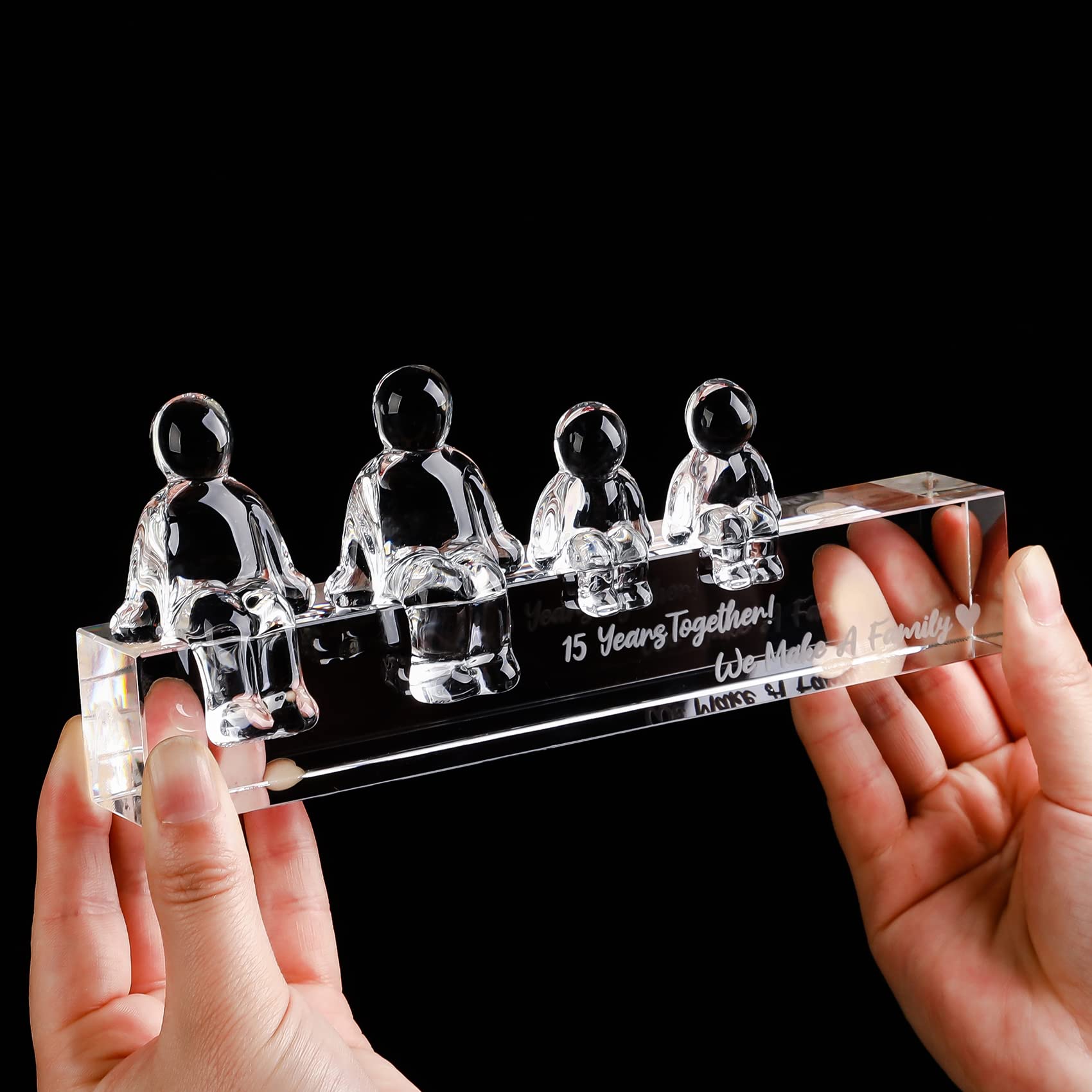 Movdyka 15th Anniversary Crystal Family Sculpture - 2 Children Ornament