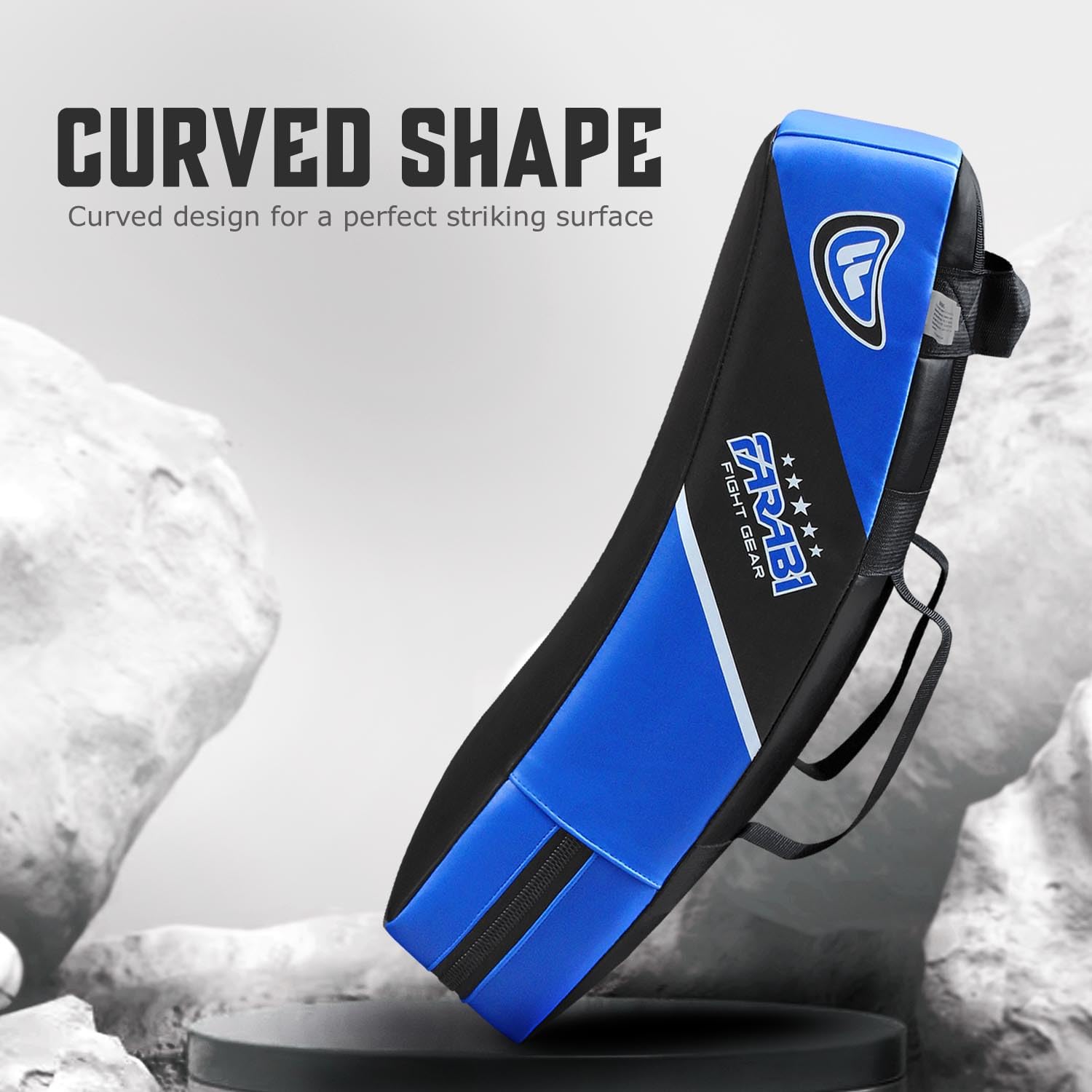 Farabi Sports Kick Shield – Curved Faux Leather MMA Strike Pad (Black/Blue)