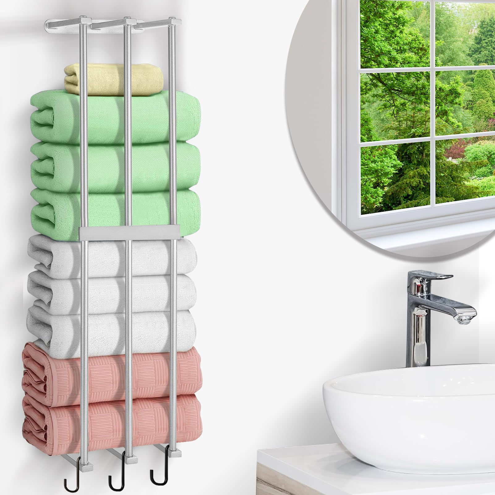 XIAPIA Wall Mounted Towel Rack – 3-Bar Metal Bathroom Organizer, Silver