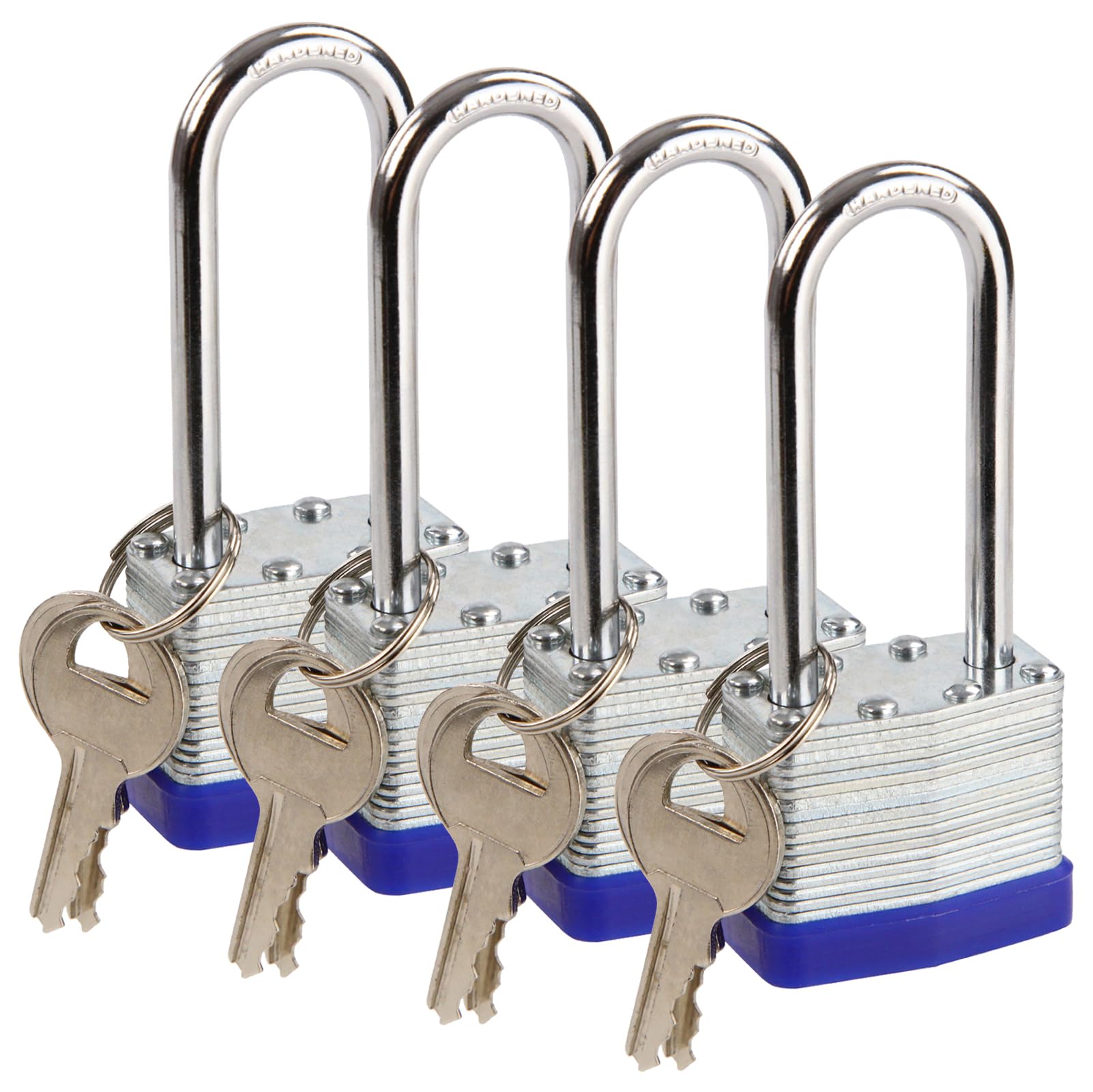 SEPOX 4-Pack Keyed Alike Padlocks | 60mm Long Shackle Laminated Steel