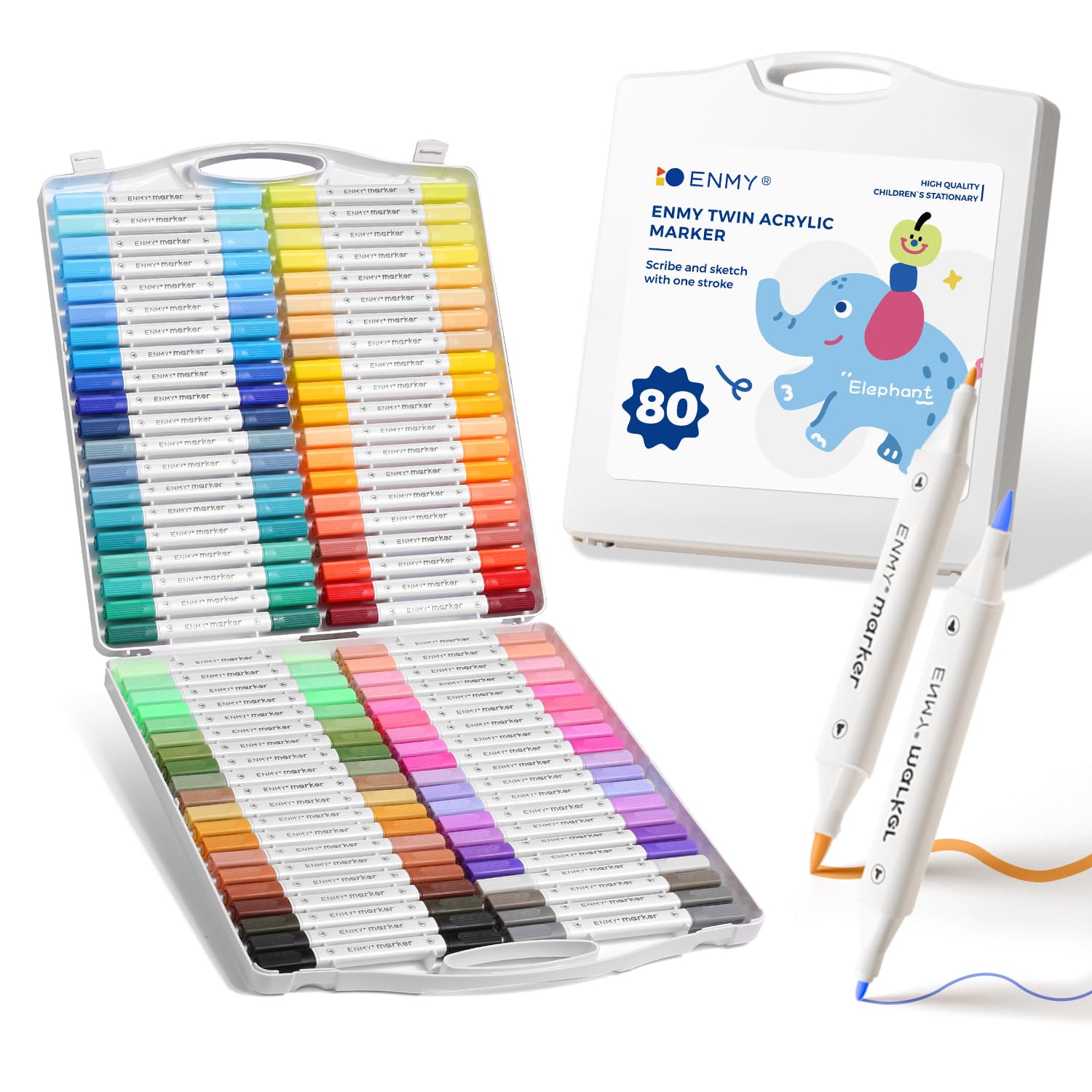 ENMY 80 Colors Acrylic Markers – Dual Tip Fine & Brush Paint Marker Set