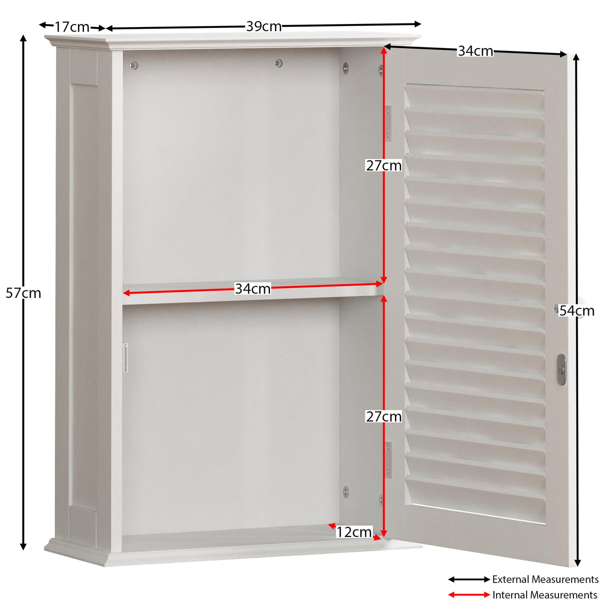 Bath Vida Bathroom Cabinet Single Door Shutter Wall Mounted Storage, White - image 3