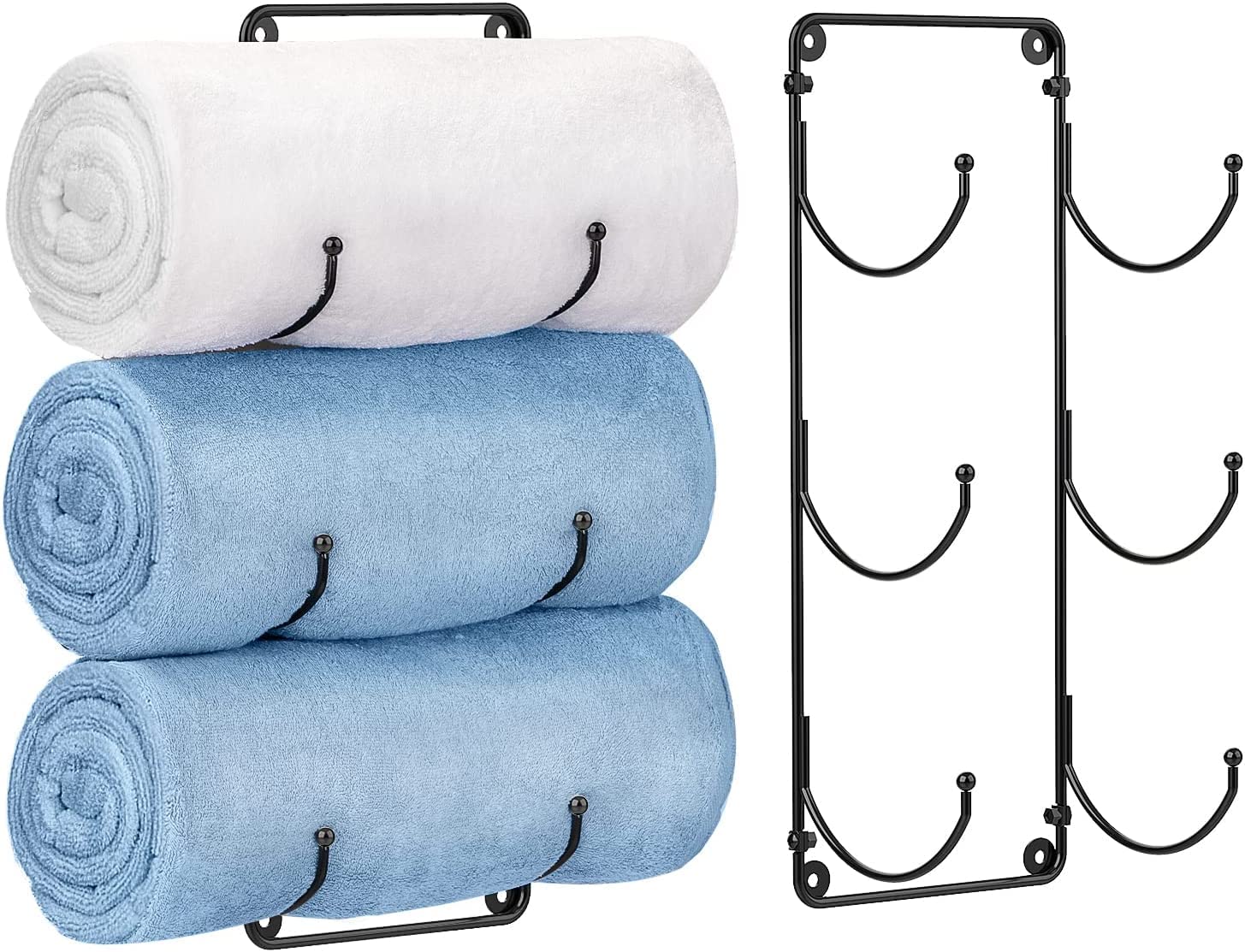 Wall Mounted Metal Towel Rack - 3-Tier Storage Holder, Set of 2