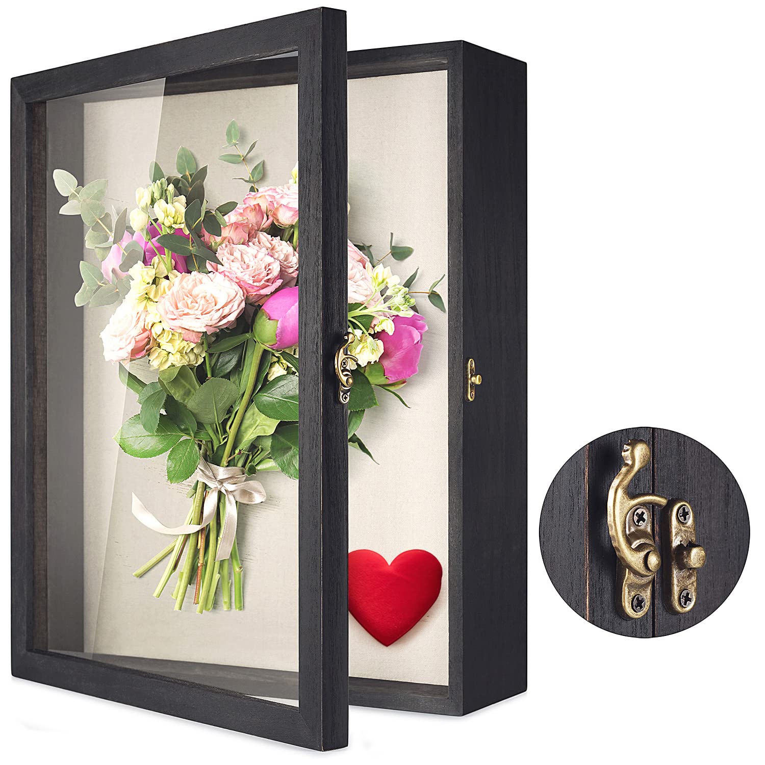 TJ.MOREE Large Shadow Box Display Case – 13x16 Wood Memory Frame with Glass