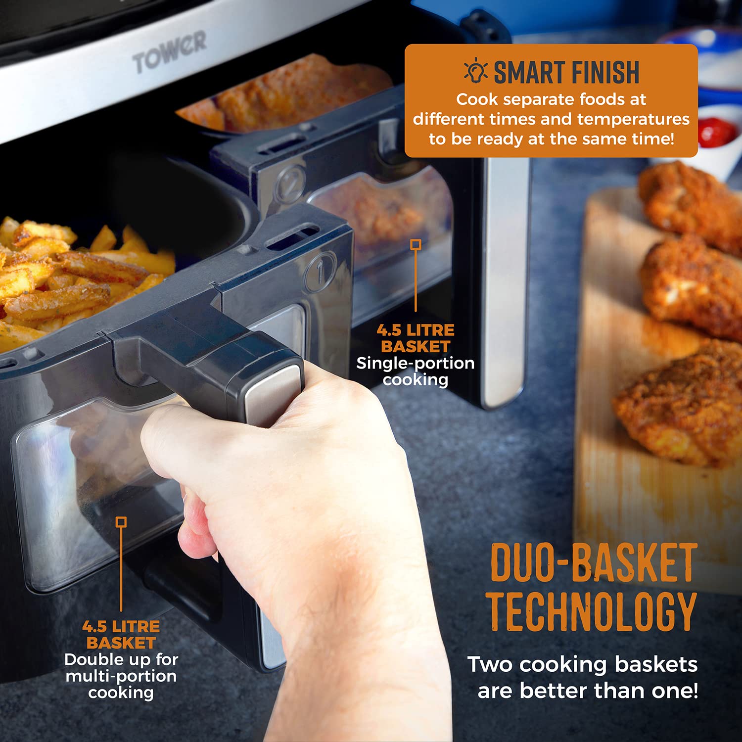 Tower T17100 Vortx Vizion 9L Dual Basket Air Fryer - 10 Pre-sets, Black