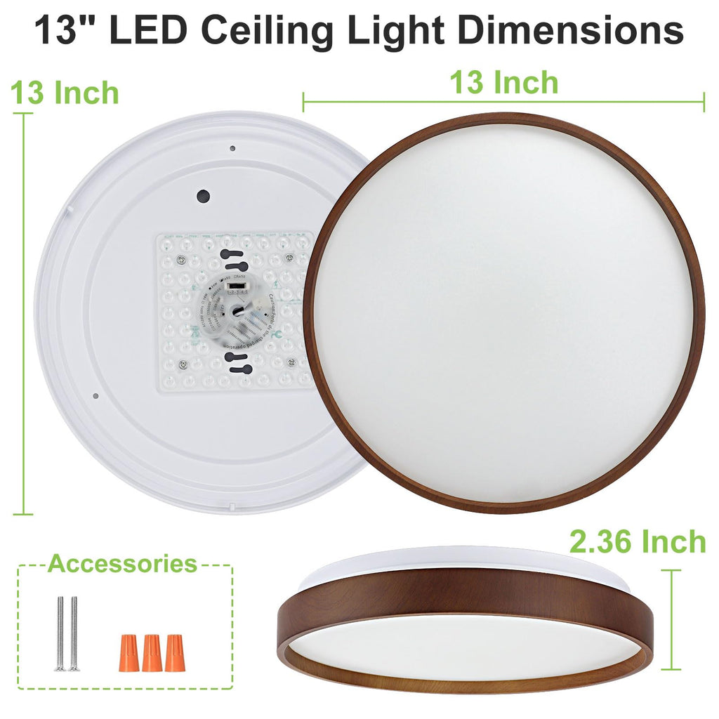DINGLILIGHTING 13 Inch Wood Grain LED Flush Mount Ceiling Light | 5CCT