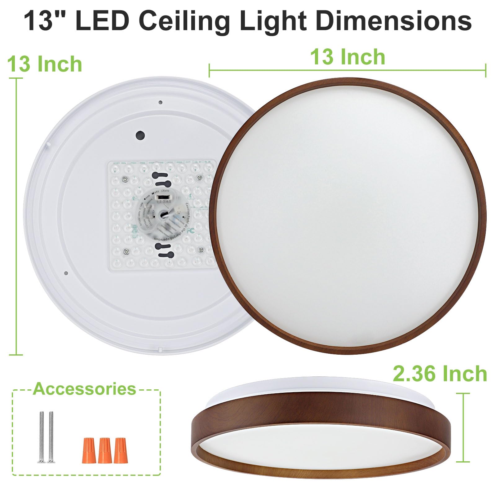 DINGLILIGHTING 13 Inch Wood Grain LED Flush Mount Ceiling Light | 5CCT