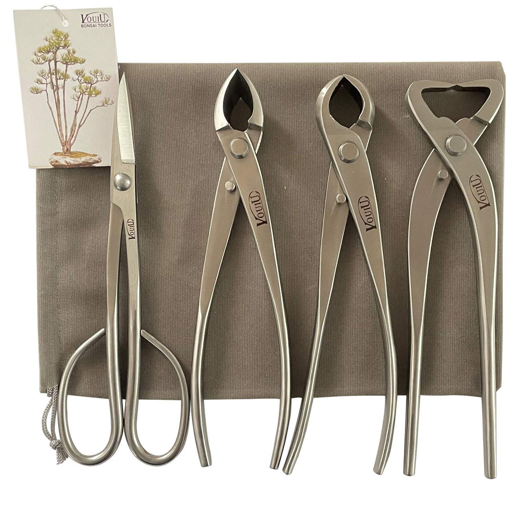 Vouiu 4-Piece 8" Stainless Steel Bonsai Tool Set with Concave Cutter