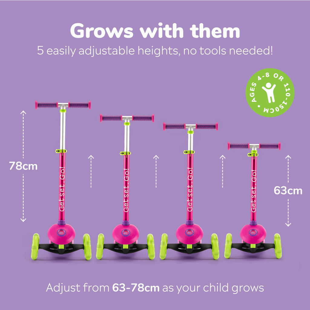 Trunki Pink 3-Wheel Kids Scooter – Foldable with Tow Strap and Bag