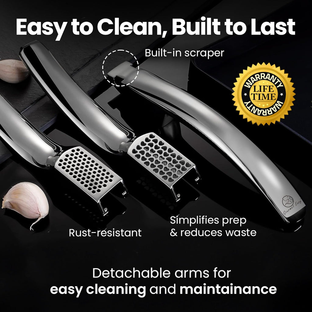 Stainless Steel Garlic Press with Coarse & Fine Handles