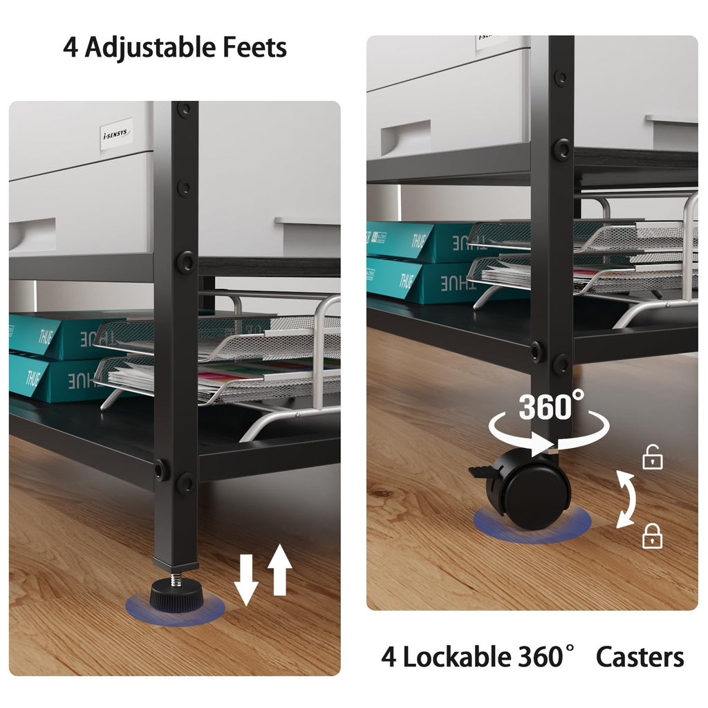 OYRREU 3-Tier Rolling Printer Stand with Outlets for Home, Office, Black - image 3