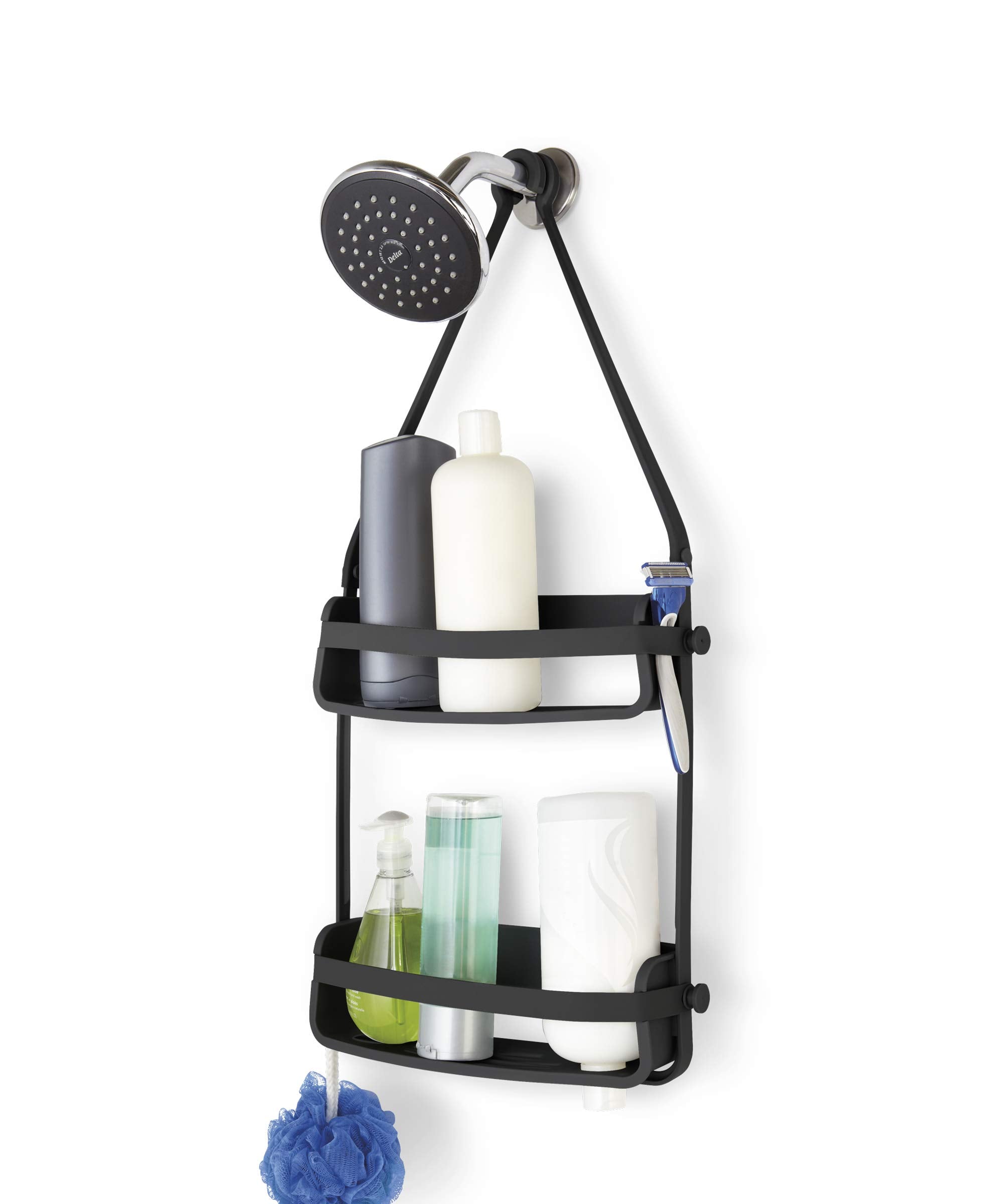 Umbra Flex Shower Caddy - Modern 2-Tier Organizer with Gel-Lock, Black
