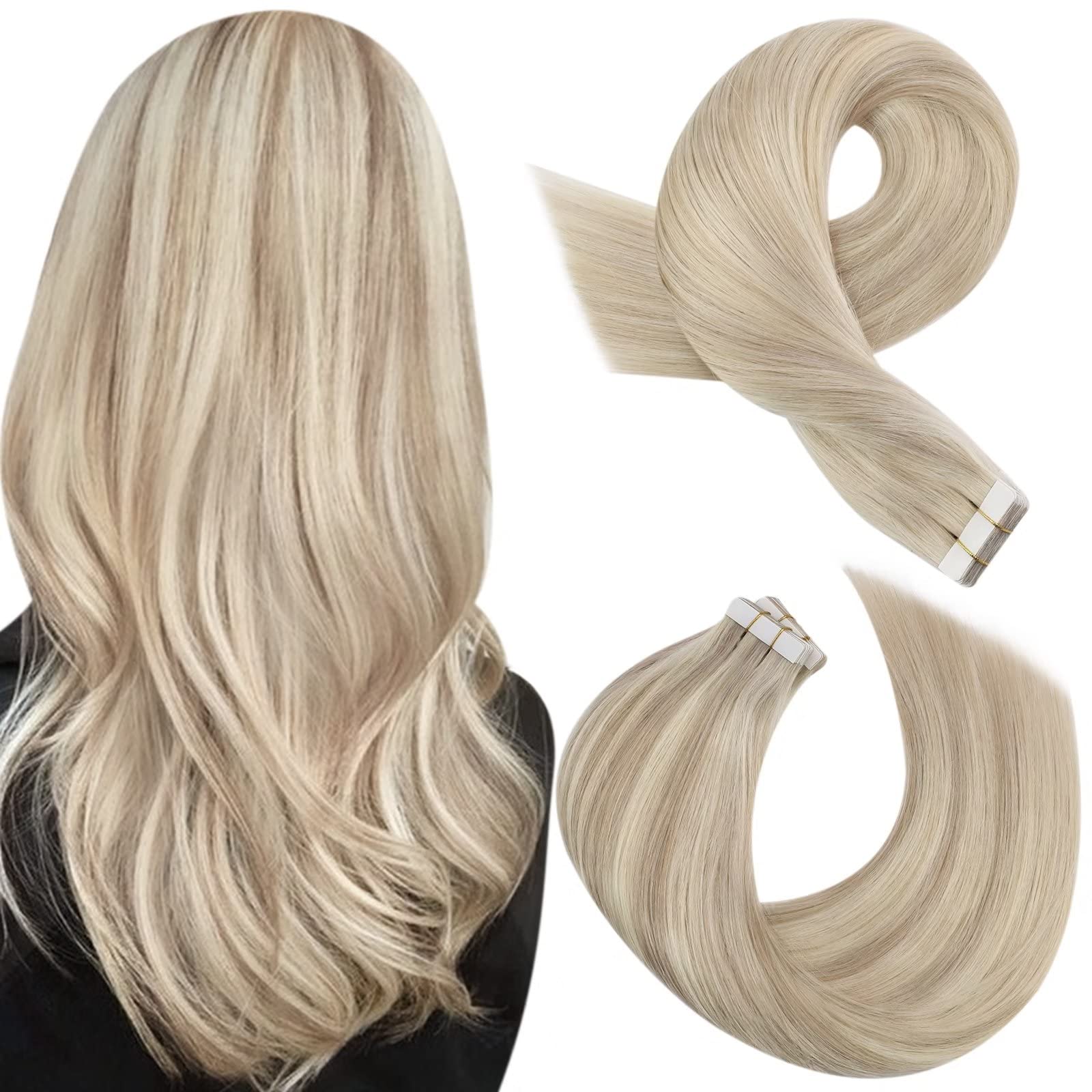 Moresoo Tape in Human Hair Extensions – Ash Blonde Remy Hair 12 Inch