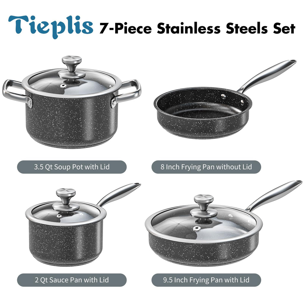 Jolof Store 7-Piece Nonstick Stainless Steel Induction Cookware Set