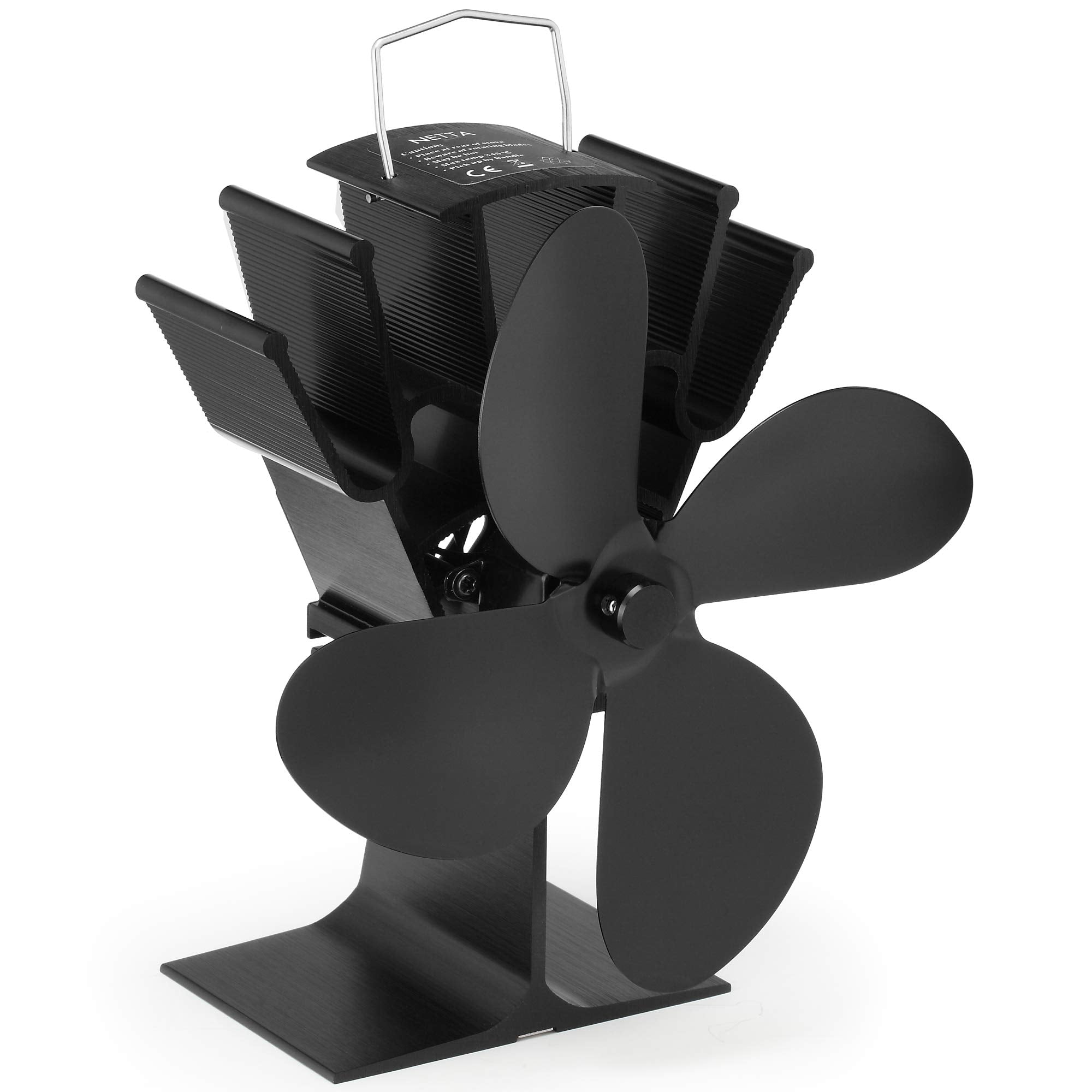 NETTA 4 Blade Woodburner Stove Fan – Silent Heat Distribution – Black