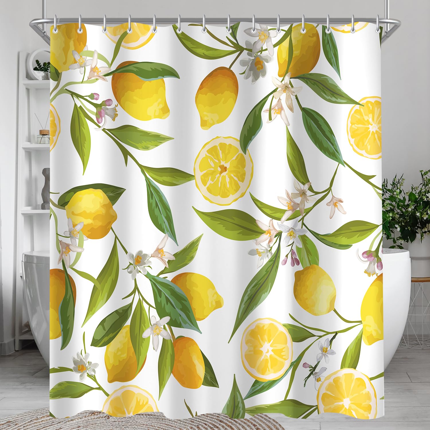Lerores Lemon Leaf Shower Curtain – 120x200cm Anti-Mould Polyester