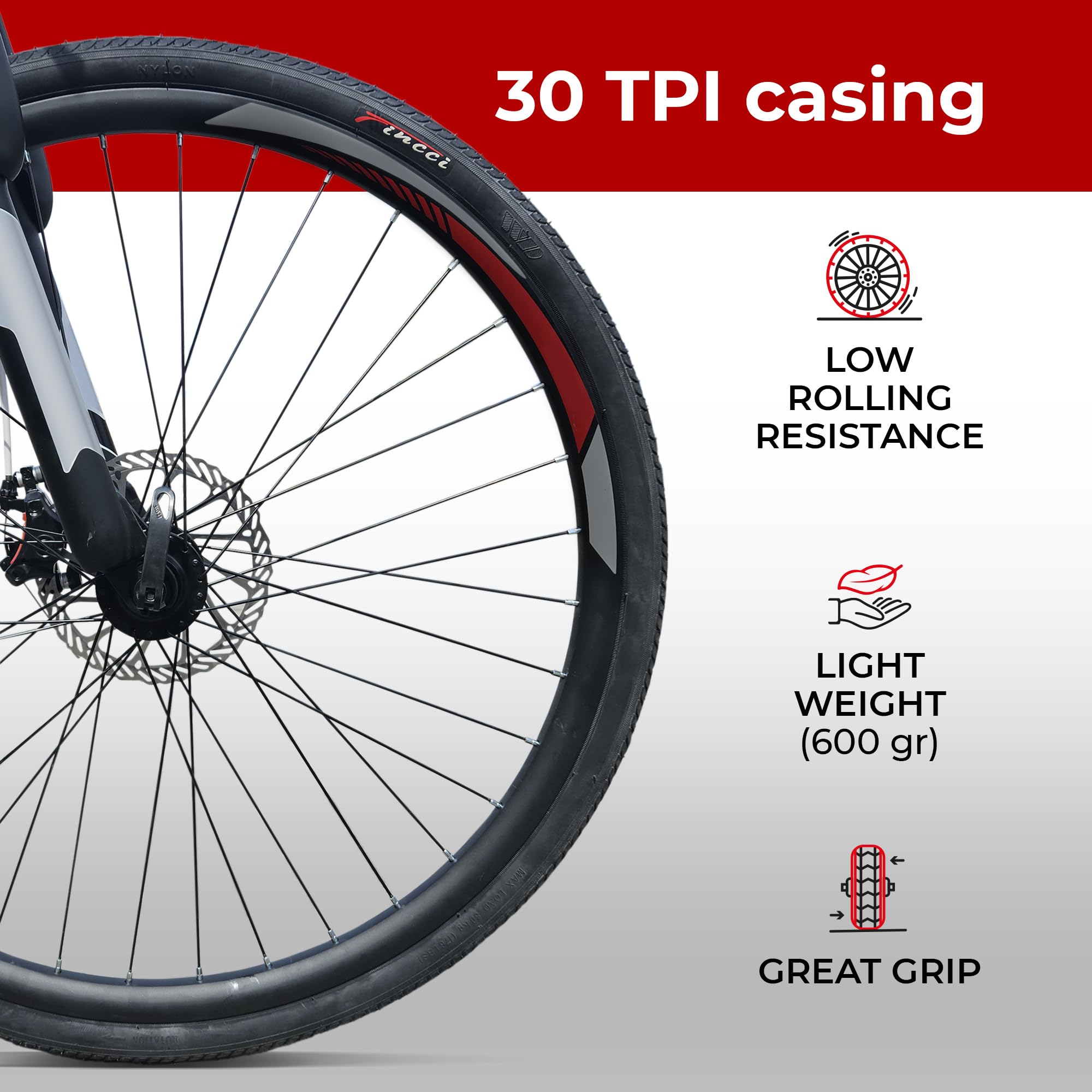 Fincci 26x1.50 Slick Bicycle Tyres | 40-559 MTB Road Hybrid - Pack of 2