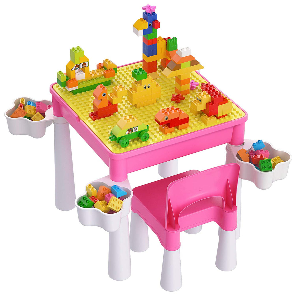 burgkidz Toddler Activity Table and Chair Set with 128 Building Bricks