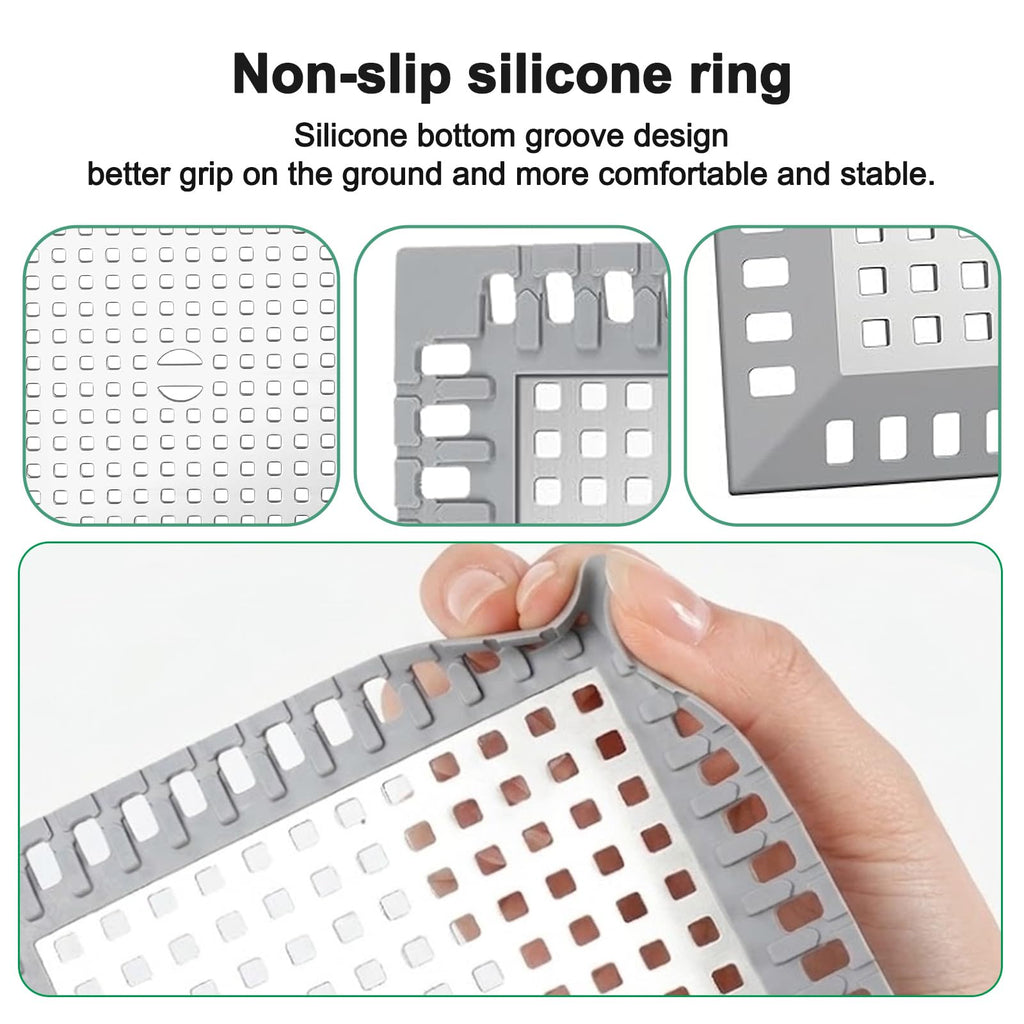 Shower Drain Cover Hair Catcher Square 12.3cm, 304 Stainless Steel Drain Protector with Silicone Edge, Prevents Clogged Drains - image 4