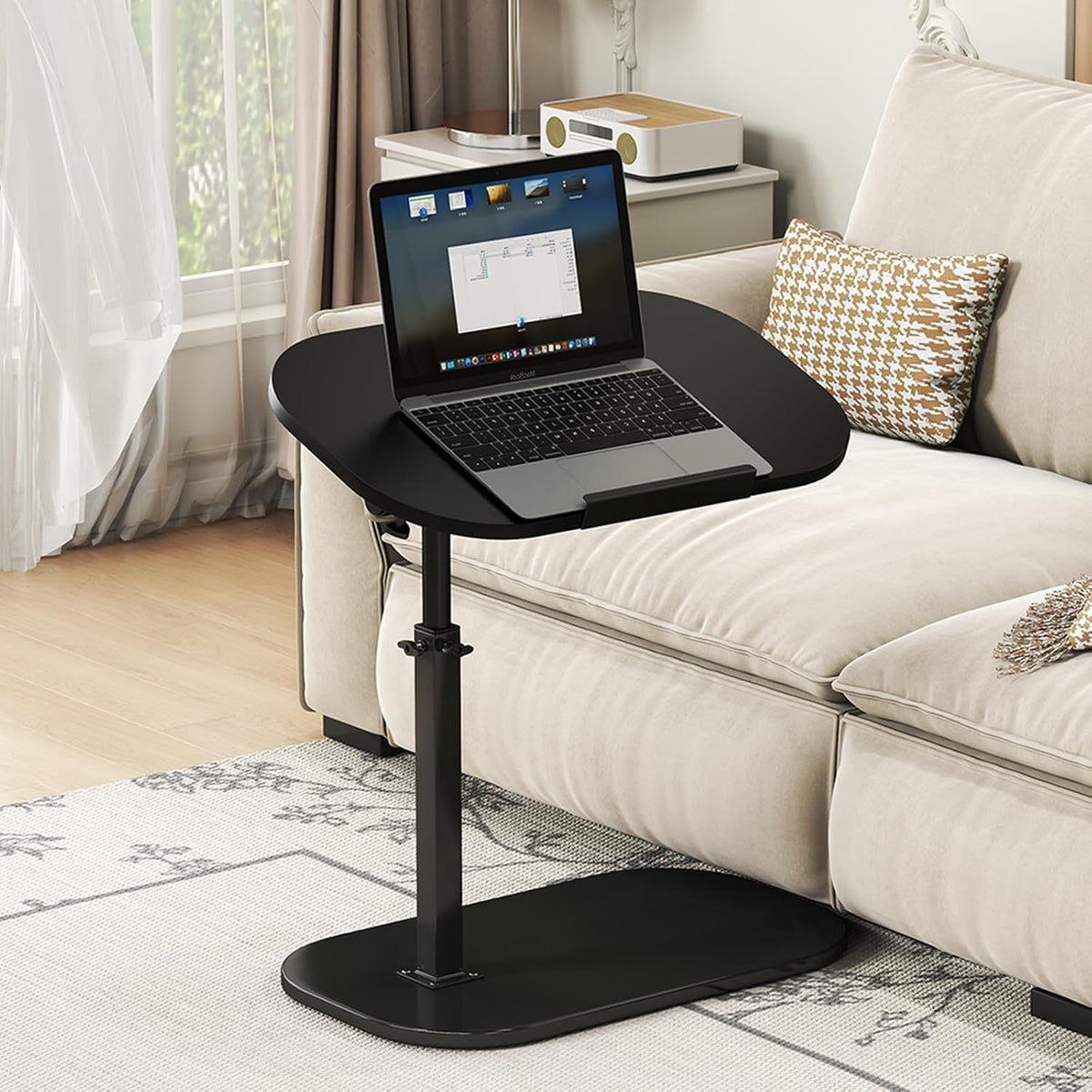 Kiss Me C Shaped Side Table 360° Swivel TV Tray Laptop Desk Black Walnut - image 2