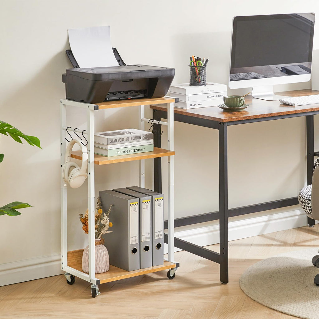 YMYNY 3 Tier Under Desk Printer Cart on Wheels Stand,Natural HPT002N - image 2