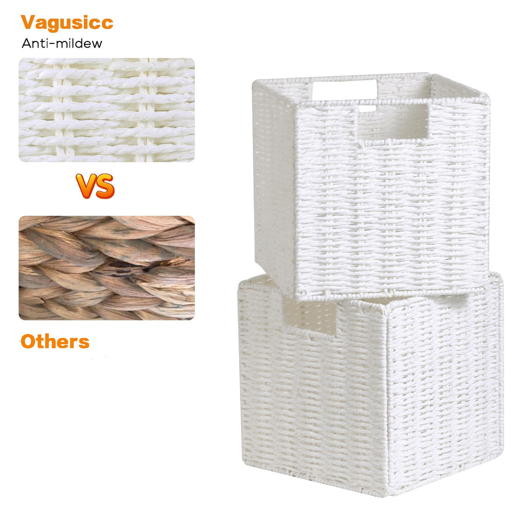 Vagusicc 2-Pack Wicker Storage Basket with Handles, Foldable Storage Organizer Bins for Shelves - image 3