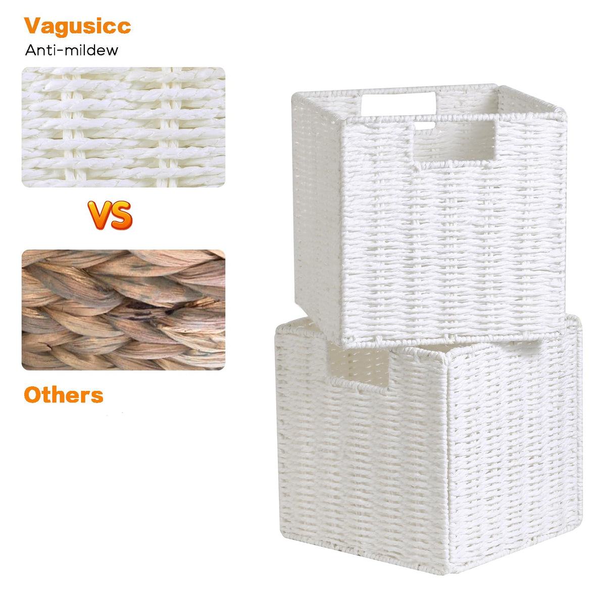 Vagusicc 2-Pack Wicker Storage Basket with Handles, Foldable Storage Organizer Bins for Shelves - image 3