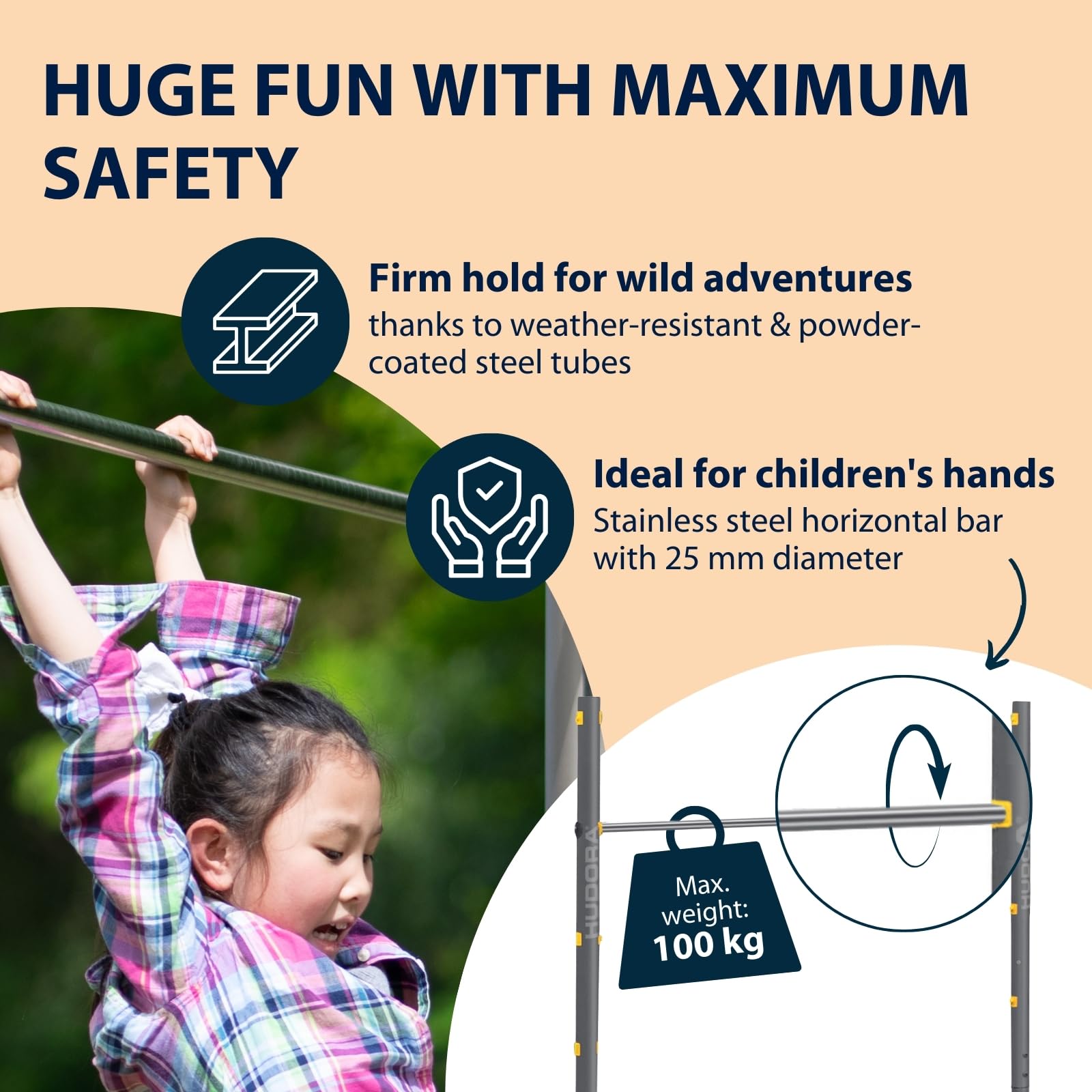 HUDORA Fabian Gymnastics Bar – Height-Adjustable Outdoor Steel Bar