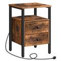 HOOBRO Bedside Table with Charging Station | 2-Drawer Rustic Nightstand