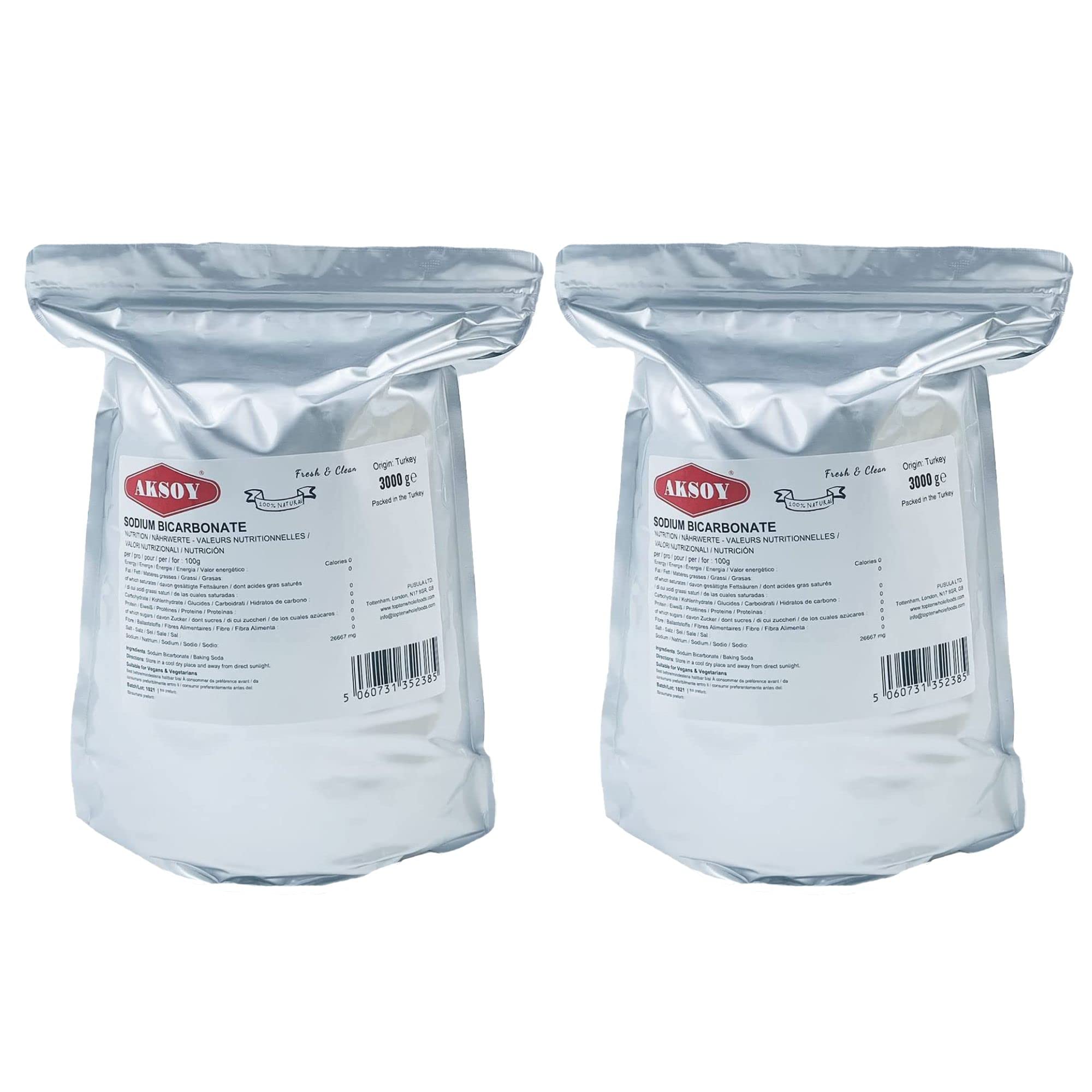 Aksoy Pure Sodium Bicarbonate - 6KG Food Grade Baking Soda (2x3kg)