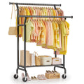 EAGMAK Double Clothes Rail on Wheels Load 120 KG, with Storage Shelf, Black
