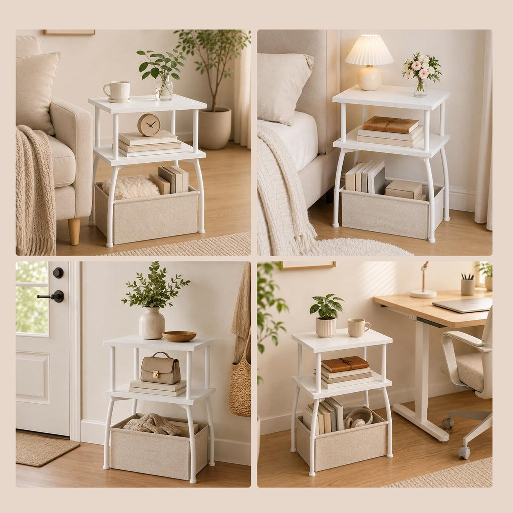 HOOBRO Narrow Side Table, 3-Tier Small Table with Linen Storage Basket, Sofa Side Tables for Small Space - image 5