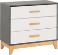 Seconique Cleveland 3 Drawer Chest - White & Grey Metal Effect