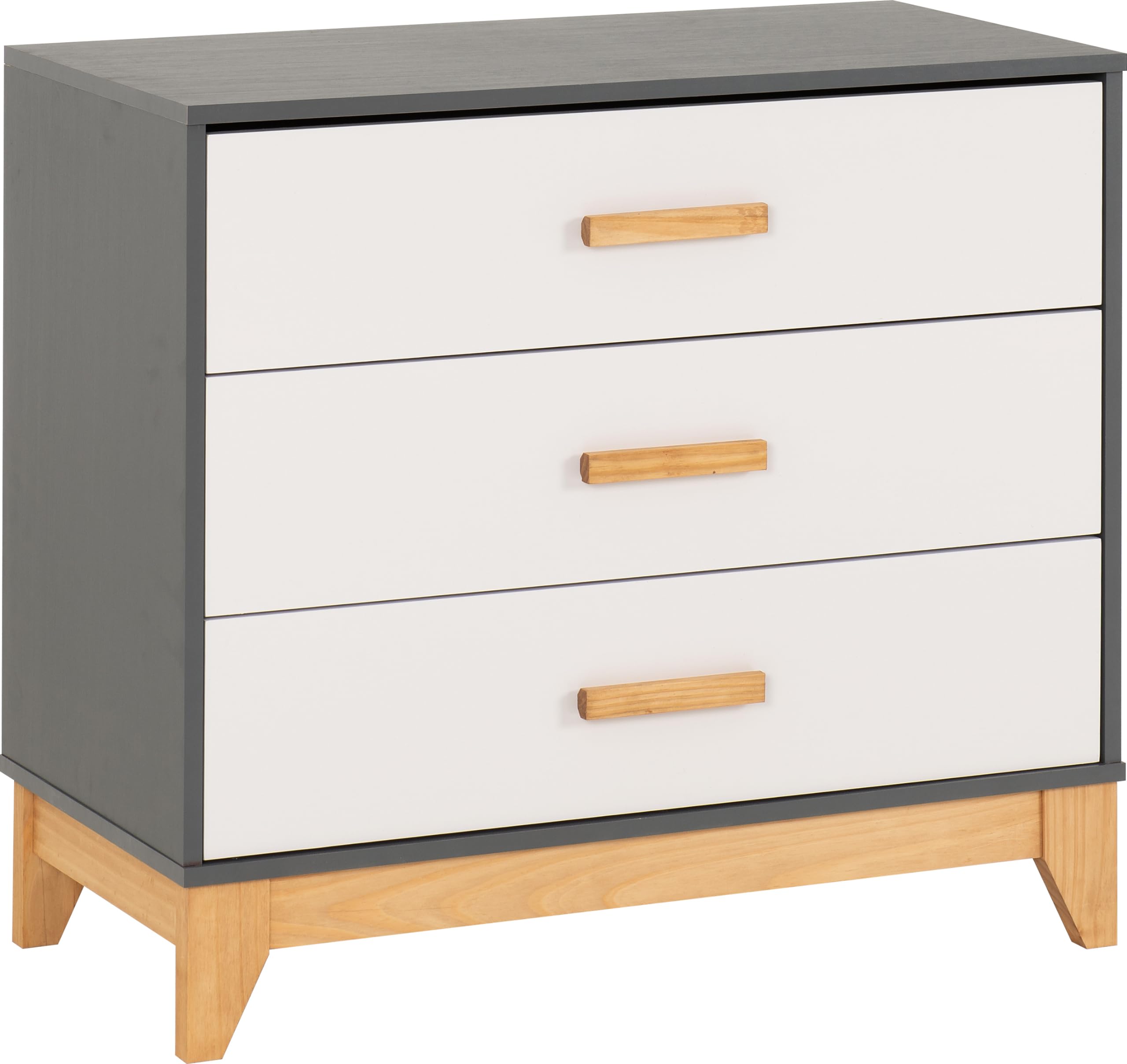 Seconique Cleveland 3 Drawer Chest - White & Grey Metal Effect