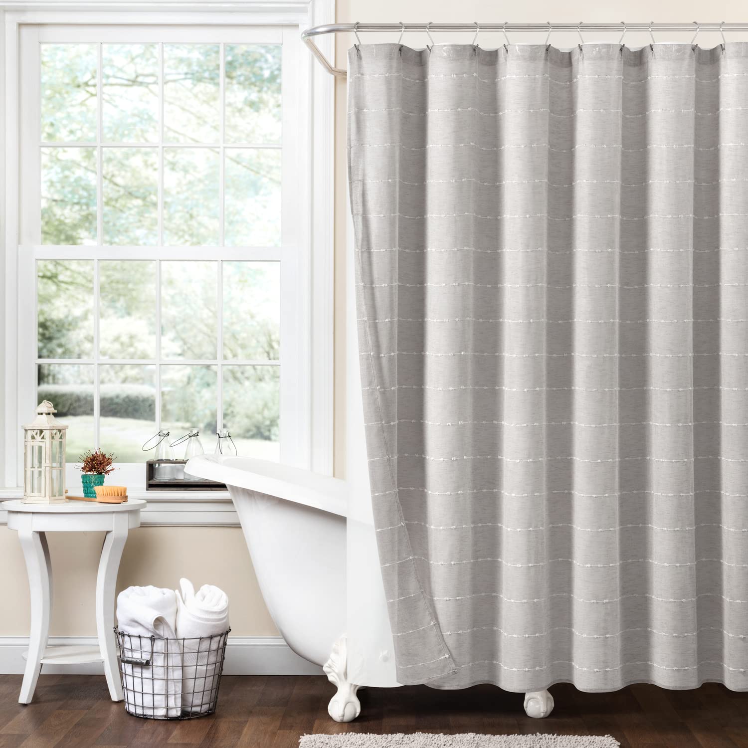 Lush Decor Farmhouse Gray Sheer Tufted Shower Curtain Set with PEVA Liner