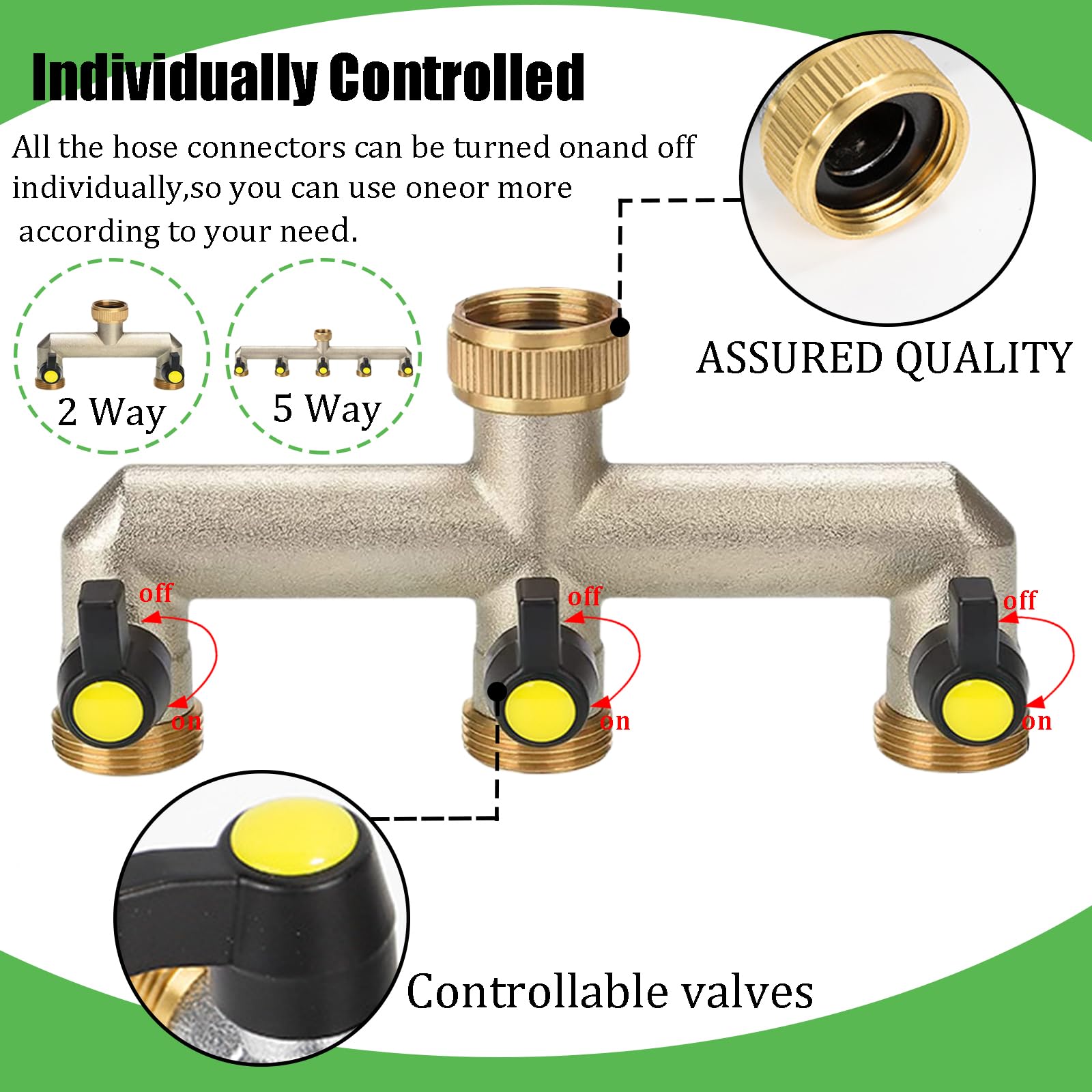 5-Way Brass Garden Hose Splitter – 3/4" Tap Manifold Adapter