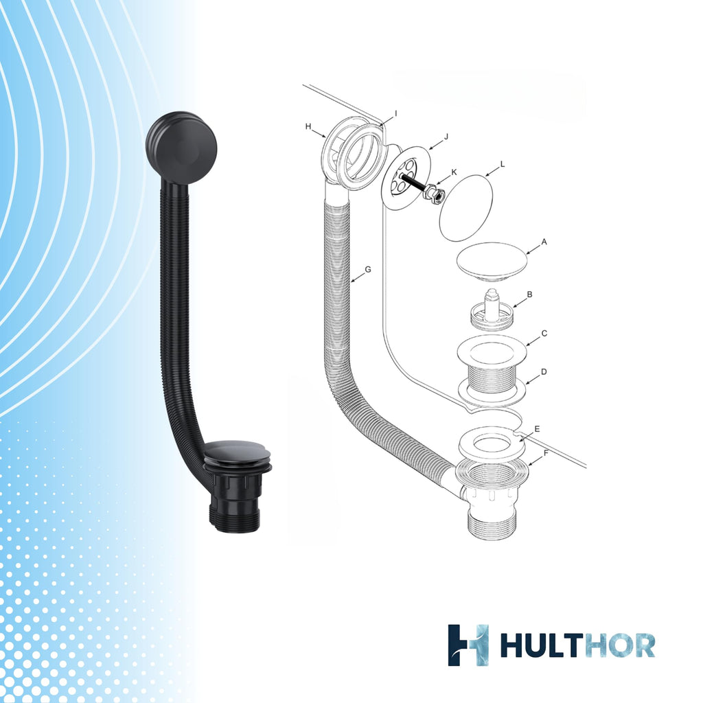 Hulthor Bath Waste & Overflow Kit – Universal 1.5" Click Clack Plug Set with Pop-Up Mechanism – Compatible with Standard UK Bathtubs Black - image 3