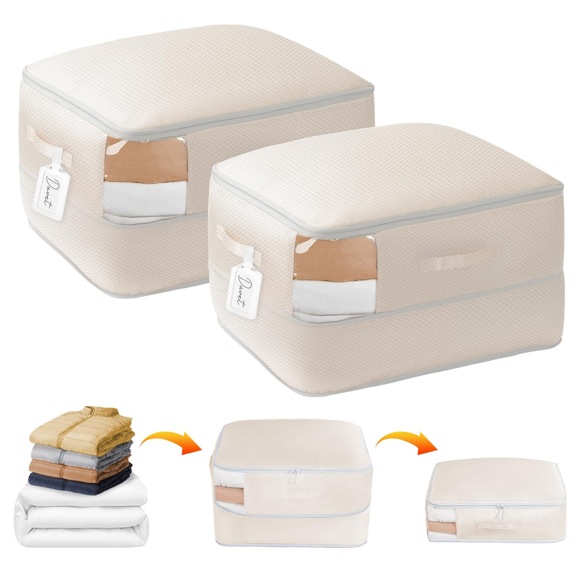DIMJ Space-Saving Compression Storage Bags - 2 Pack Foldable Duvet Storage Organisers Large Compression Packing Cubes with Clear Window for Moving - image 1