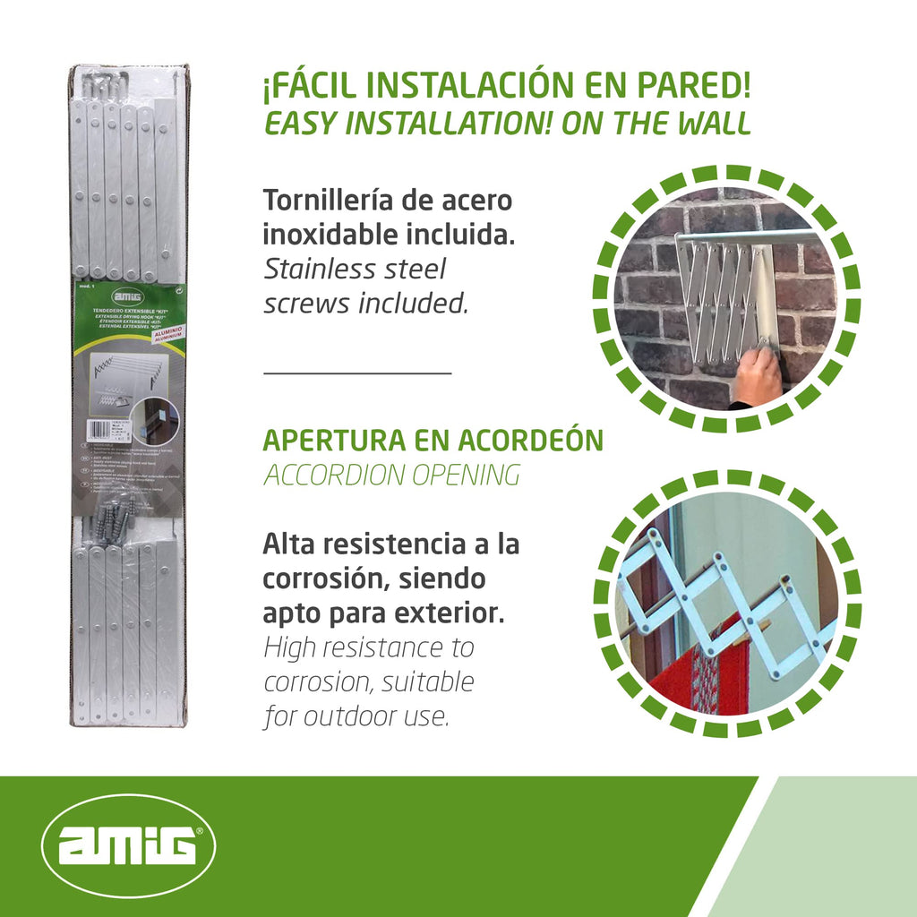 Amig Wall Mounted Clothes Airer – 140cm Extendable Aluminium Drying Rack