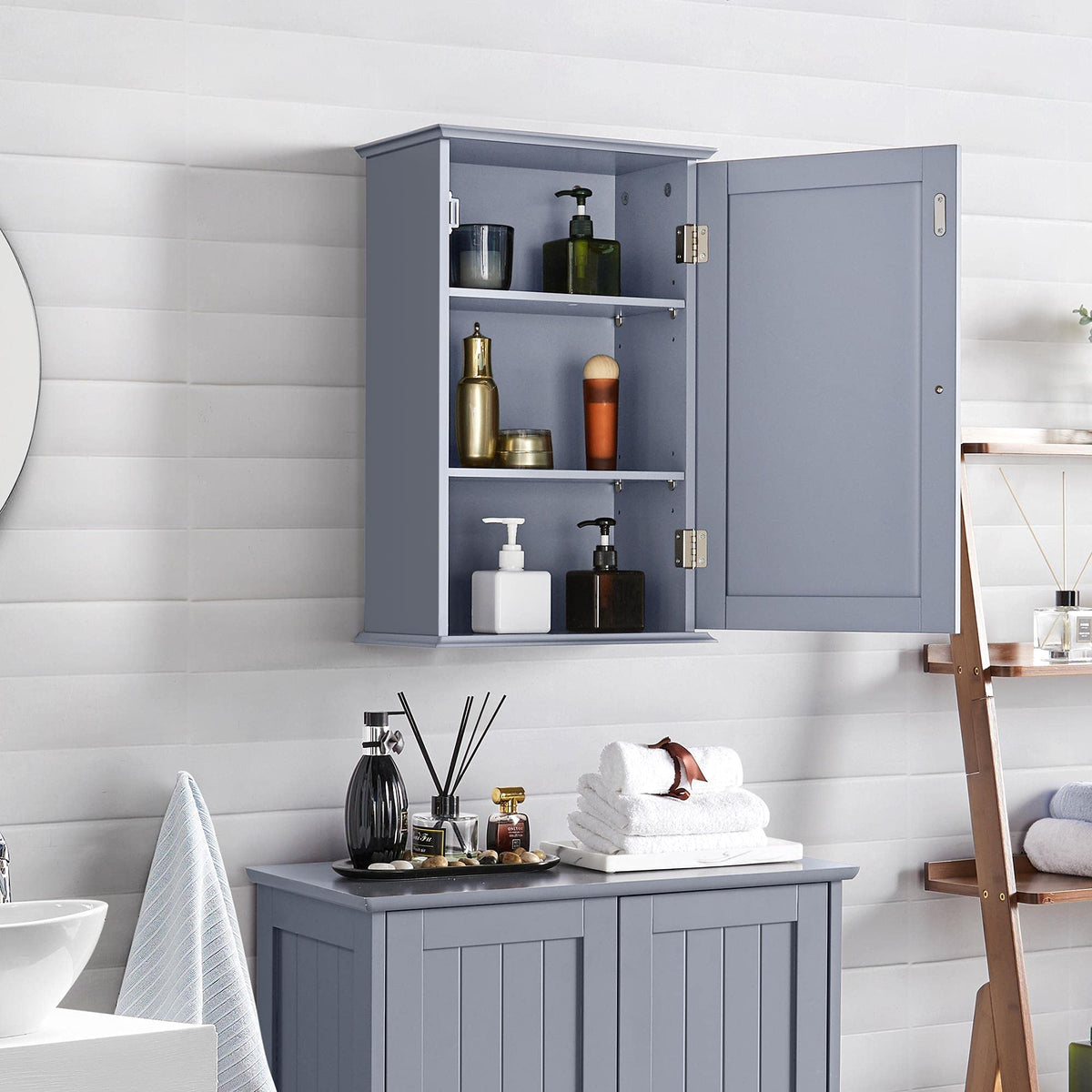 Yaheetech Bathroom Wall Cabinet with 3-Height Adjustable Shelf, 1 Door, Grey - image 2
