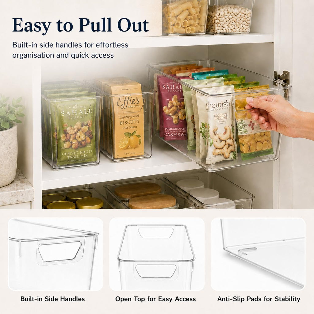 Sydroya 4 Pack Clear Plastic Storage Bins, Pantry Organiser Bins with Handle for Fridge, Kitchen, Cupboard Organization, Refrigerator, Countertop - image 4