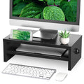 RFIVER 2-Tier Wood Monitor Stand Riser with Phone Holder - Black