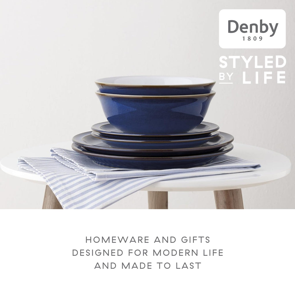 Denby Imperial Blue Cereal Bowls - Set of 4 Handcrafted Ceramic Stoneware