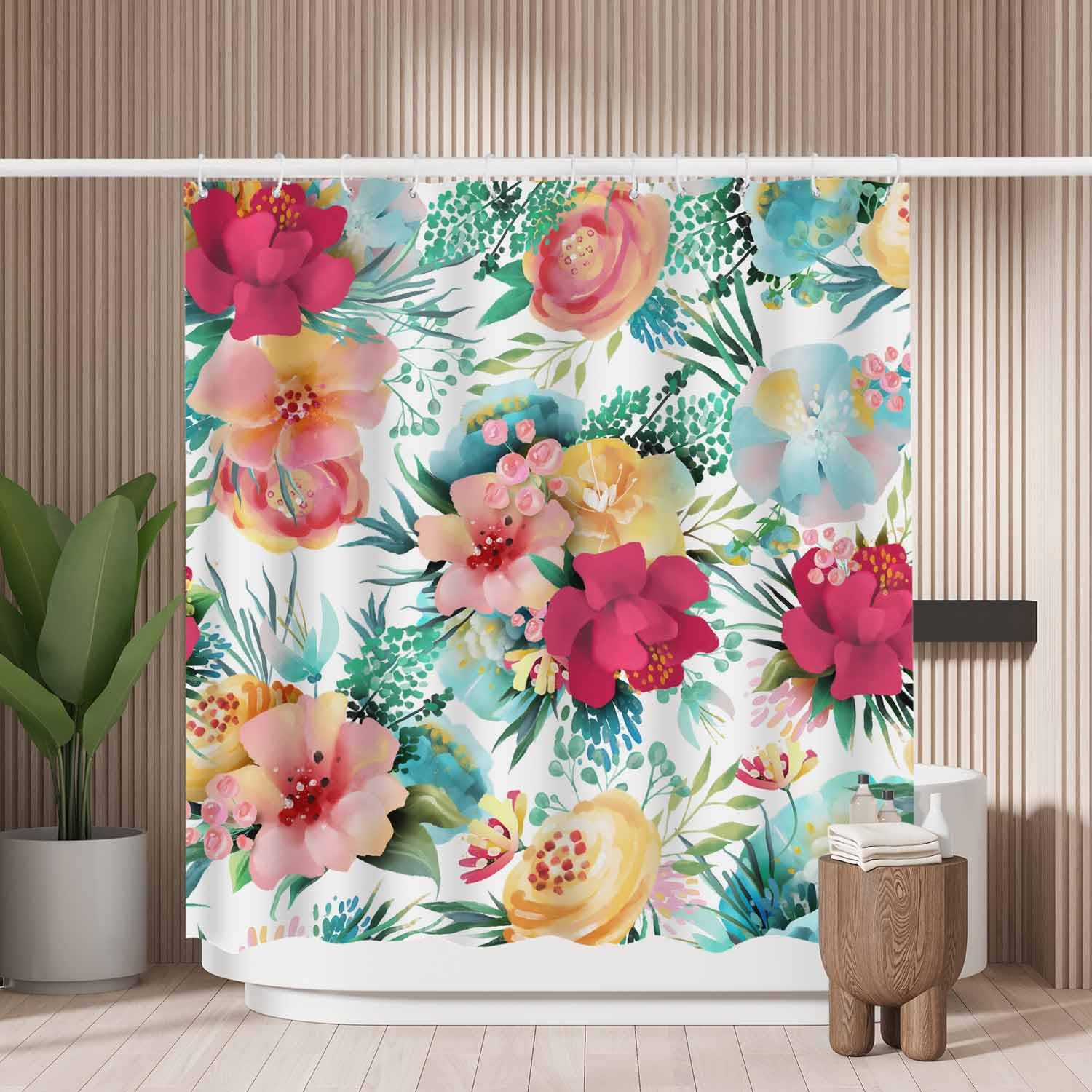Woutay Floral Shower Curtain – Waterproof Mold Resistant Polyester Fabric