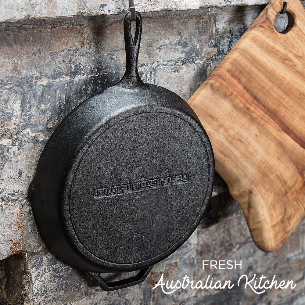 Fresh Australian Kitchen Pre-Seasoned Cast Iron Skillet - 12 Inch Pan