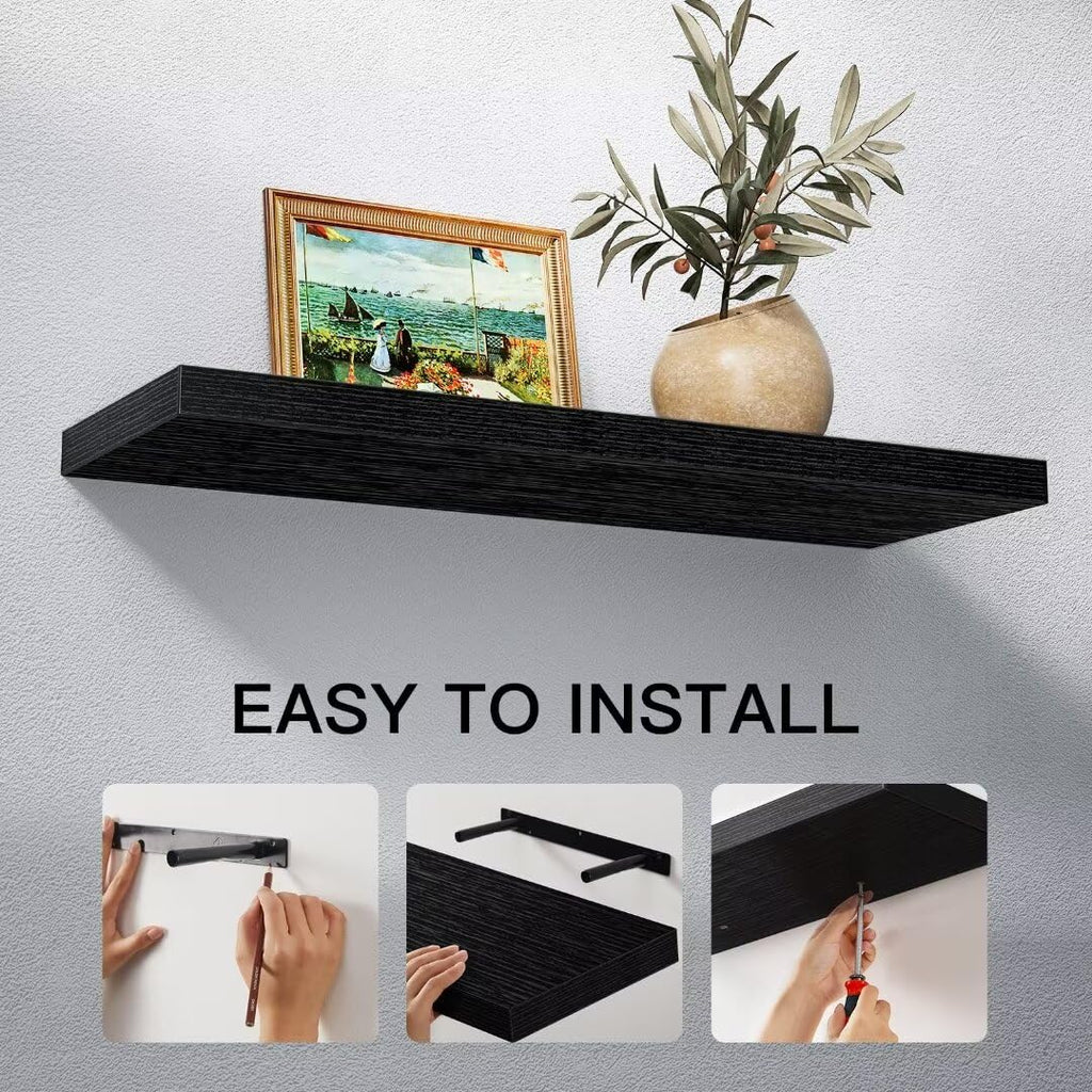 STOREMIC Floating Shelves - Set of 2 Black MDF Wall Shelves, 60cm