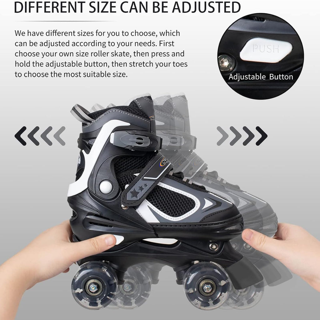 Nattork Kids Adjustable Roller Skates with Light up Wheels – 4 Sizes
